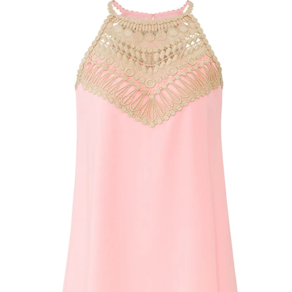 Soft Pearl Shift Dress w Gold Appliqué